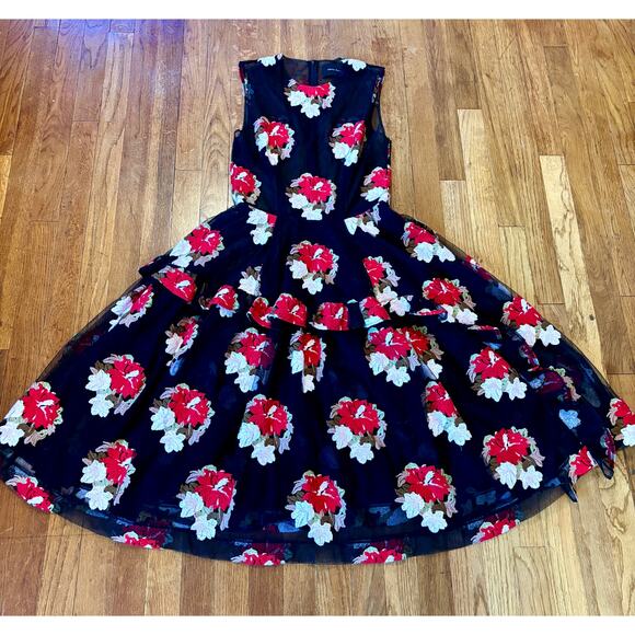 Simone Rocha 2015 Embroidered Tulle Midi Dress Black Floral UK 8 US 4 S Small - Picture 6 of 10